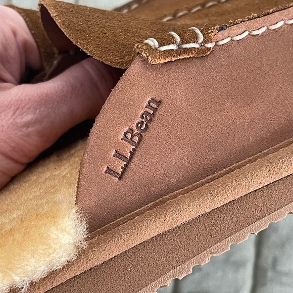 LL Bean Wicked Good Scuff Cozy Brown Shearling Slippers - Picture 7 of 10